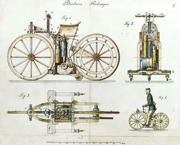 Daimler Reitwagen - az első motorkerékpár Gottlieb Daimlertől, 1885